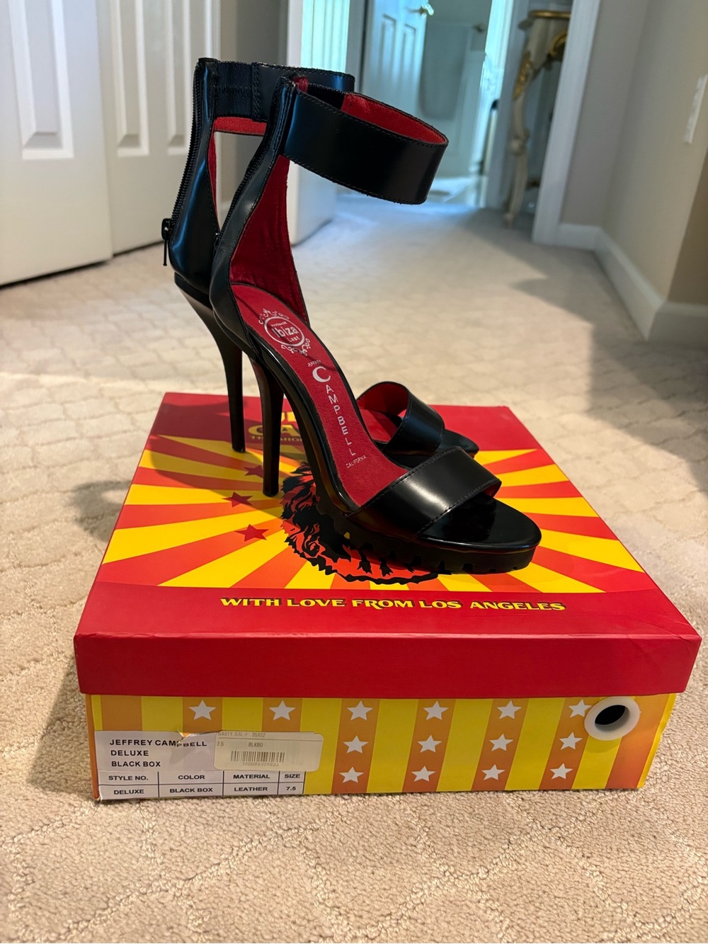 Jeffrey Campbell Deluxe Black Leather Stiletto Ankle-Strap Sandals